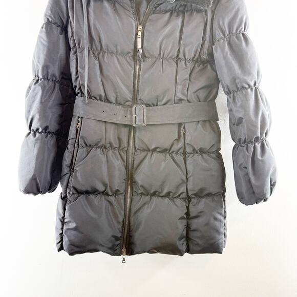 Prada Down Fur Trim Parka Puffer Coat Jacket Belted Black 42 / 12 - Picture 7 of 8